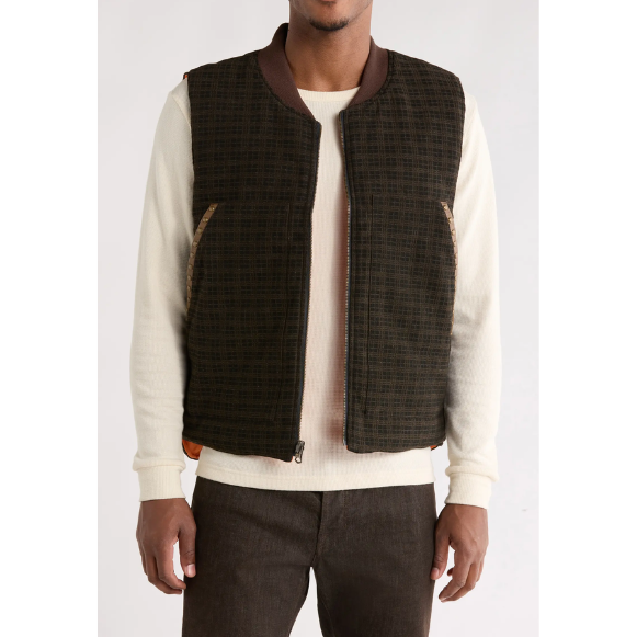 Pleasures Chaleco Denim Vest 'Brown Plaid'
