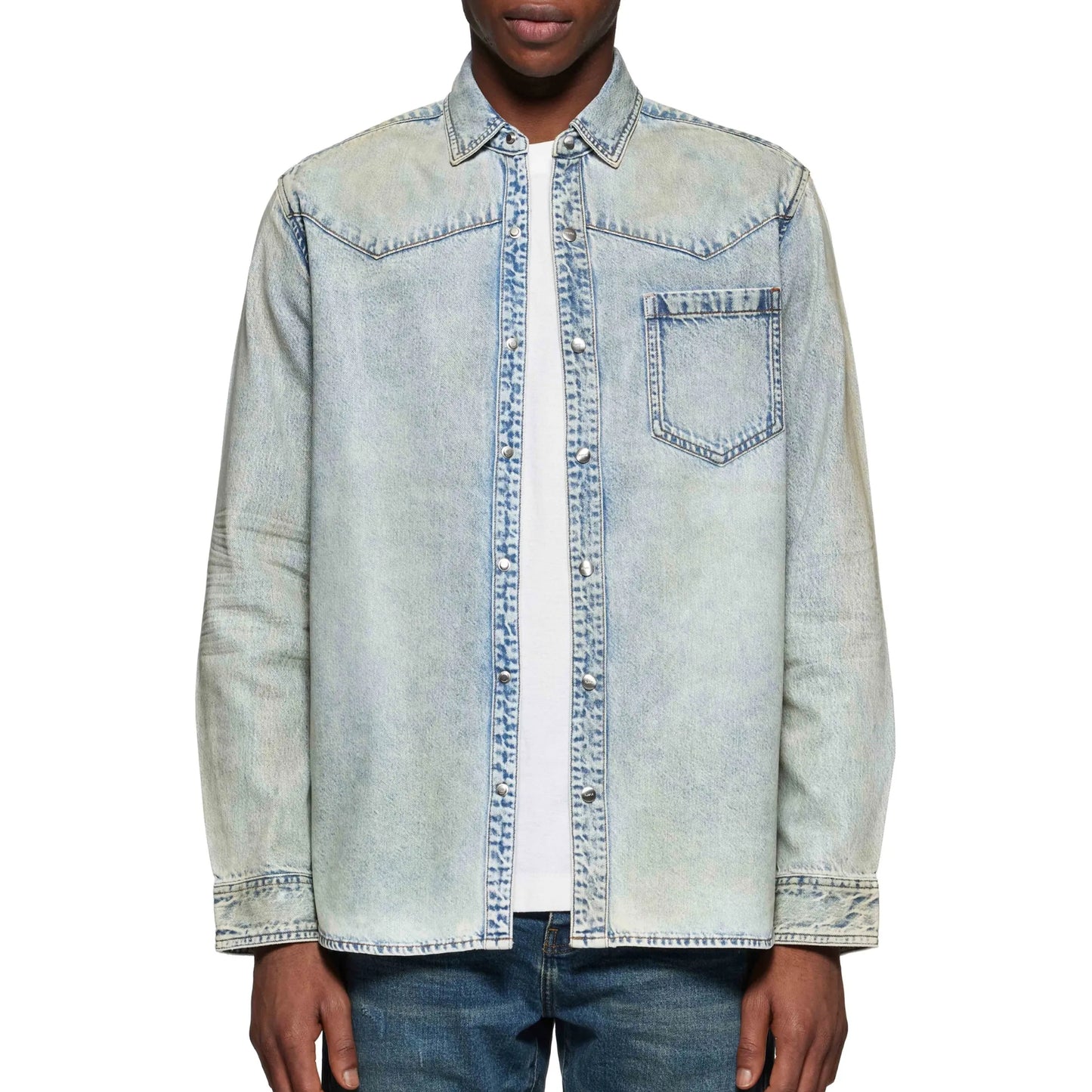 Purple Brand Long Sleeve Coated Cotton Western Shirt