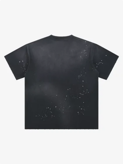 Vintage Wash Glitter Horse Pattern Splash Ink T-Shirt