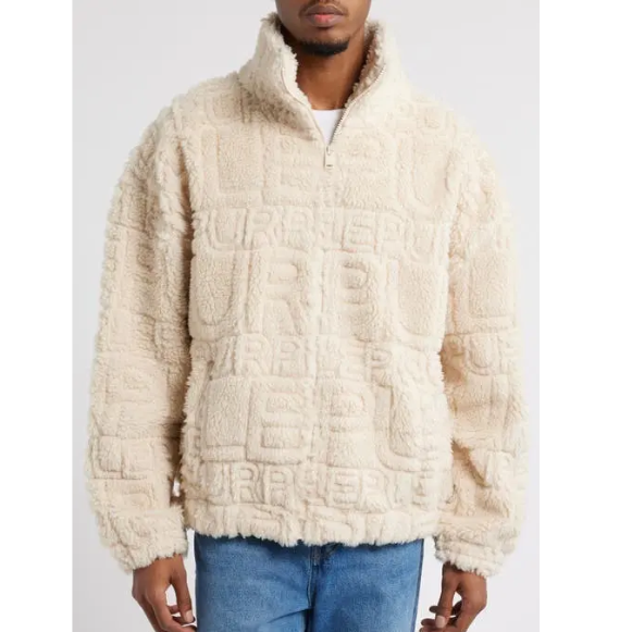 PURPLE BRAND Wordmark Repeat High Pile Fleece Jacket