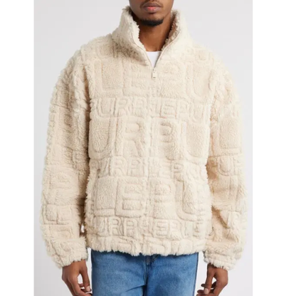 PURPLE BRAND Wordmark Repeat High Pile Fleece Jacket