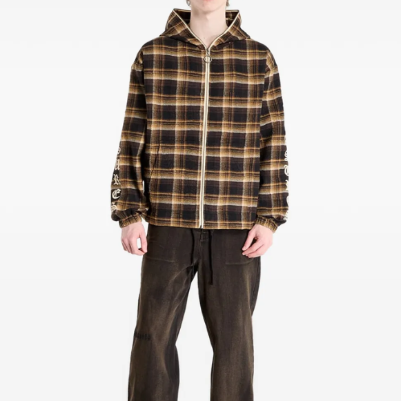 Pleasures Groove Zip Poncho Hoodie Brown Plaid