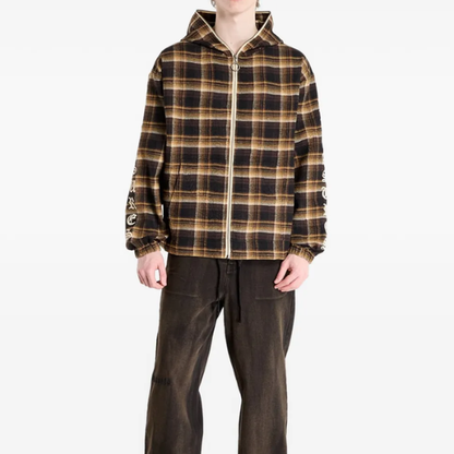 Pleasures Groove Zip Poncho Hoodie Brown Plaid