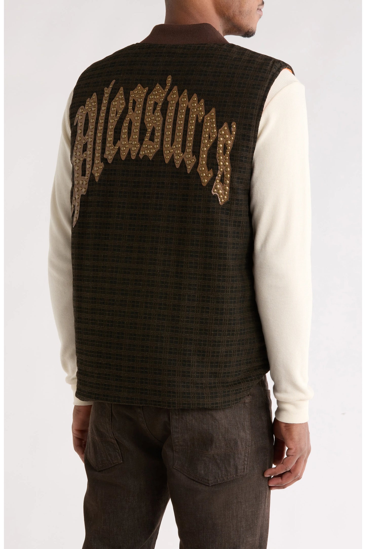 Pleasures Chaleco Denim Vest 'Brown Plaid'