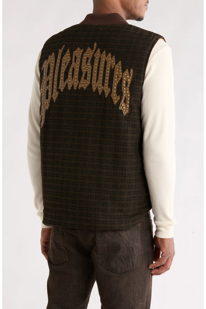 Pleasures Chaleco Denim Vest 'Brown Plaid'
