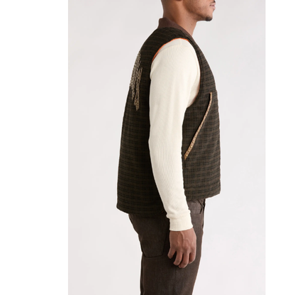 Pleasures Chaleco Denim Vest 'Brown Plaid'