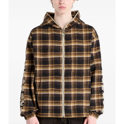 Pleasures Groove Zip Poncho Hoodie Brown Plaid