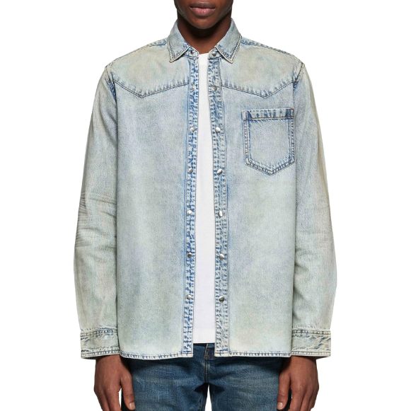 PURPLE BRAND Long Sleeve Coated Cotton Western Shirt