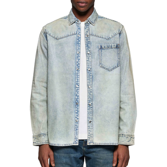 PURPLE BRAND Long Sleeve Coated Cotton Western Shirt