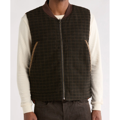 Pleasures Chaleco Denim Vest 'Brown Plaid'