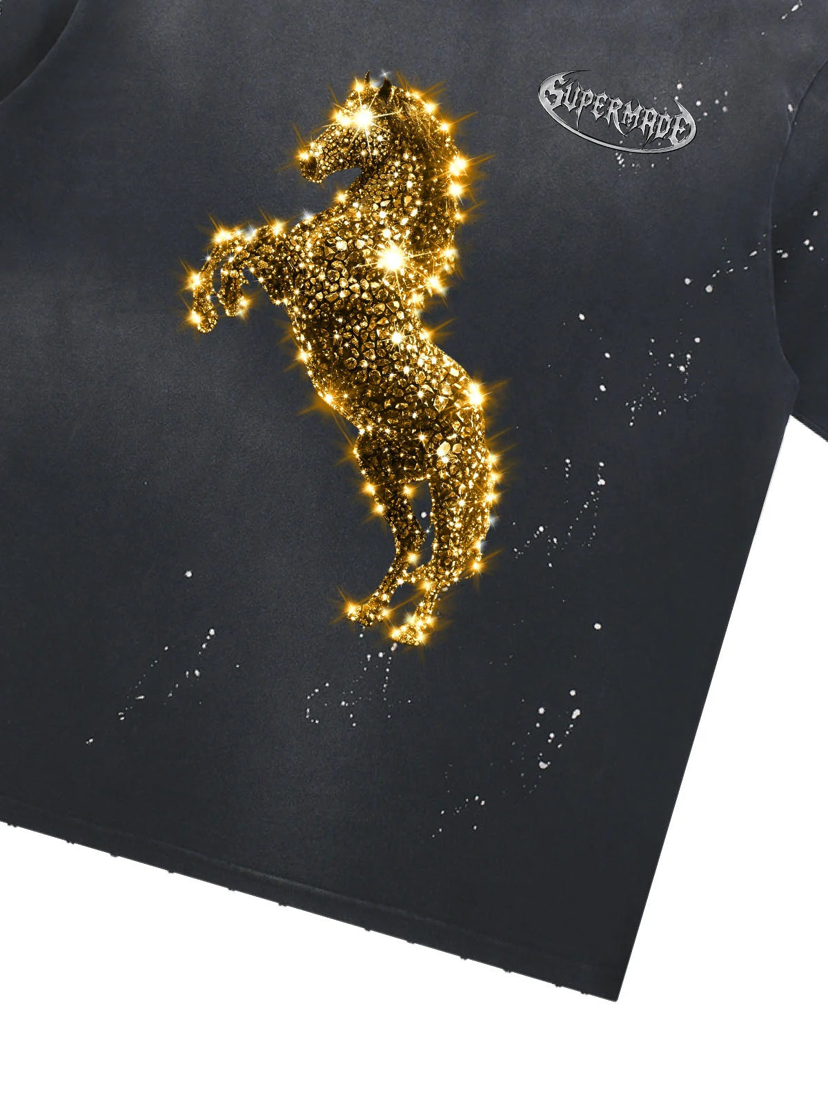 Vintage Wash Glitter Horse Pattern Splash Ink T-Shirt