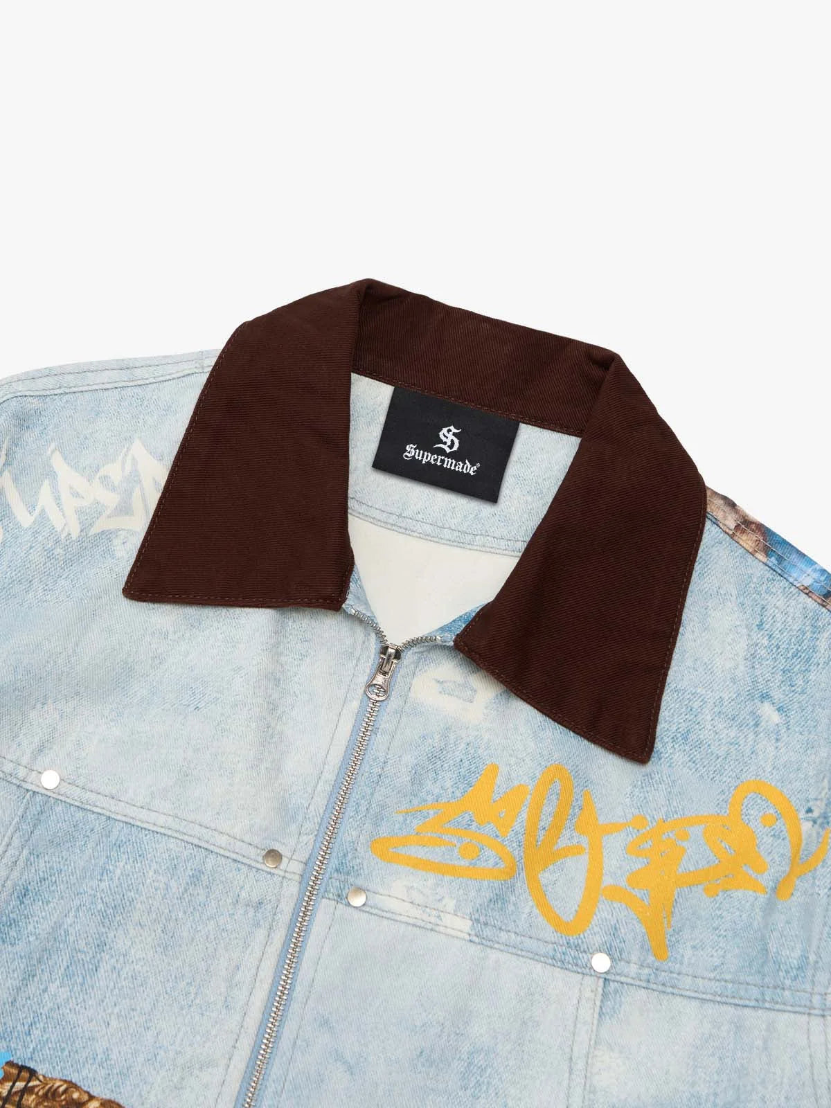 Artistic Patches Graphic Distressed Denim Jacket