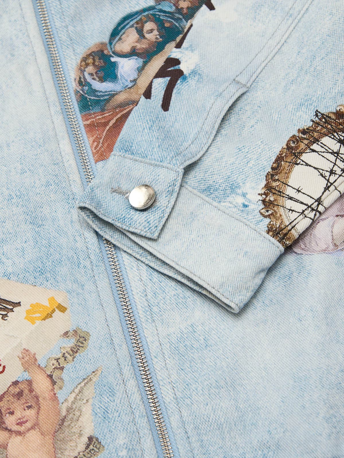 Artistic Patches Graphic Distressed Denim Jacket