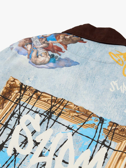 Artistic Patches Graphic Distressed Denim Jacket