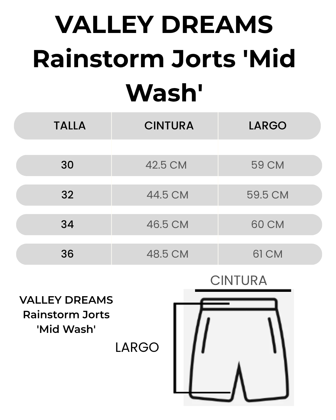 VALLEY DREAMS Rainstorm Jorts 'Mid Wash'