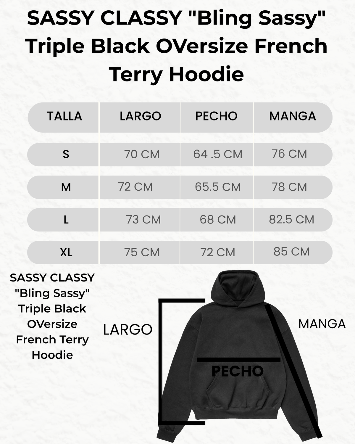 SASSY CLASSY "Bling Sassy" Triple Black OVersize French Terry Hoodie