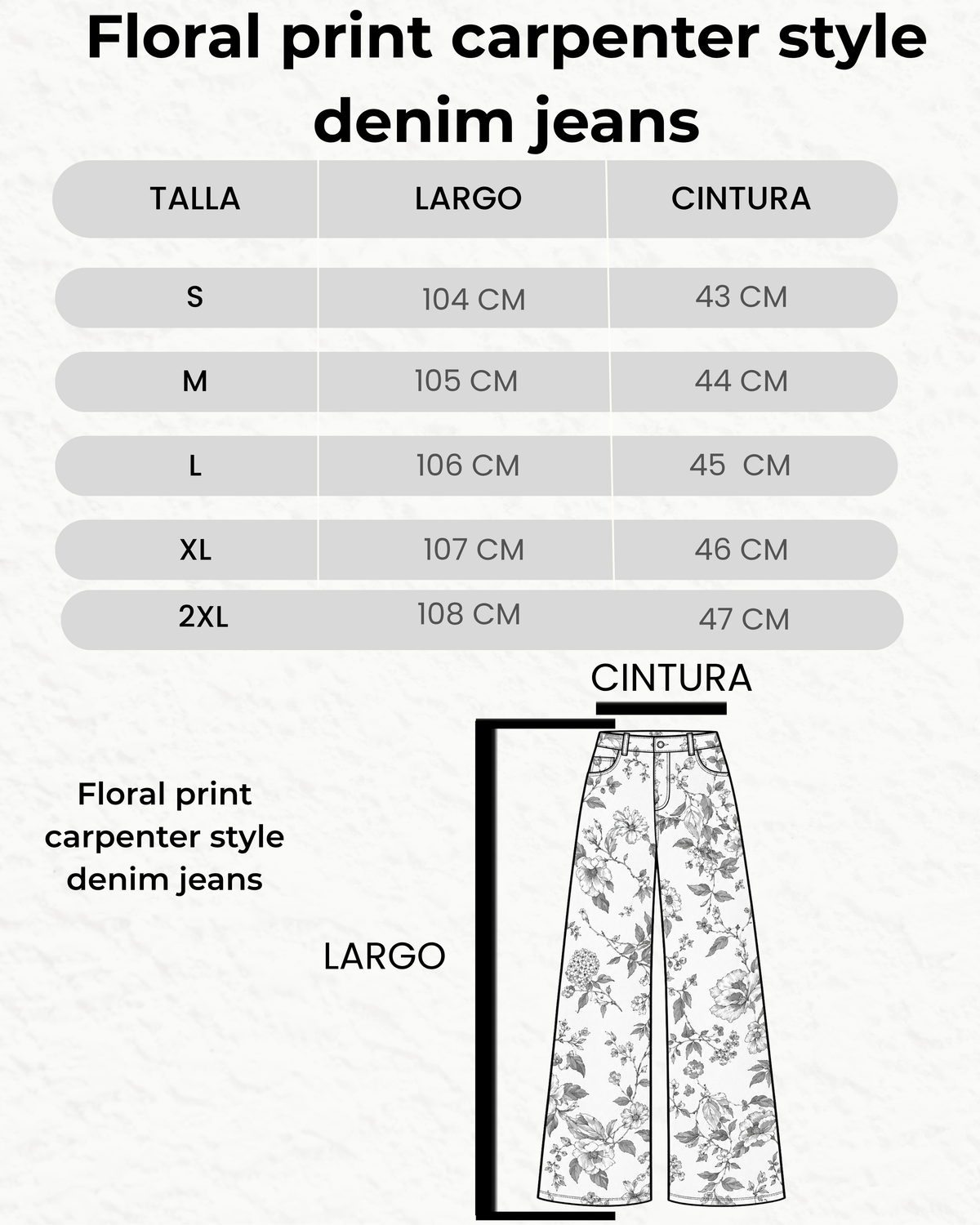 Floral print carpenter style denim jeans