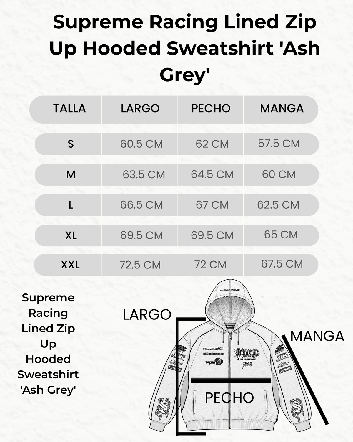 Supreme Racing Lined Zip Up Hooded Sweatshirt 'Ash Grey'