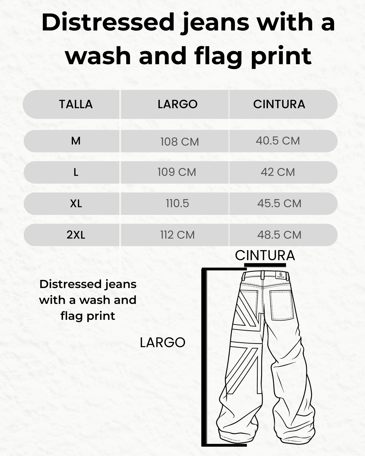Distressed jeans with a wash and flag print