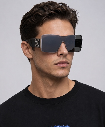 OFF-WHITE ASPEN Silver Mirror Shield  Sunglasses