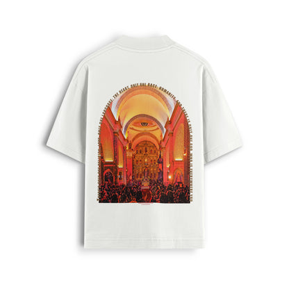 DELICATE BALANCE God is everywhere Oversize Heavyweight Tee in pearl