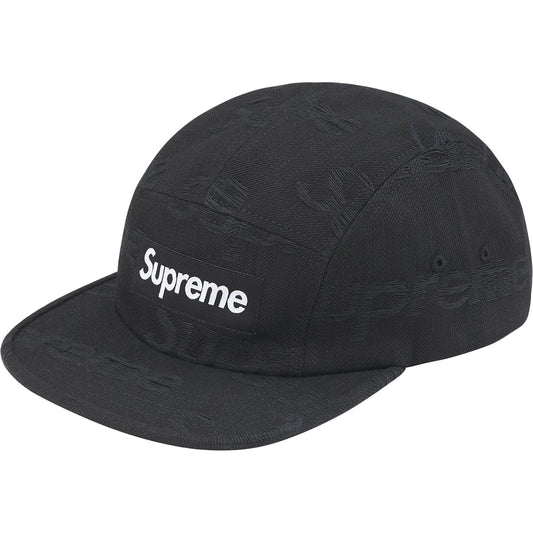 SUPREME Jacquard Black Logo Denim Camp Cap Triple Black