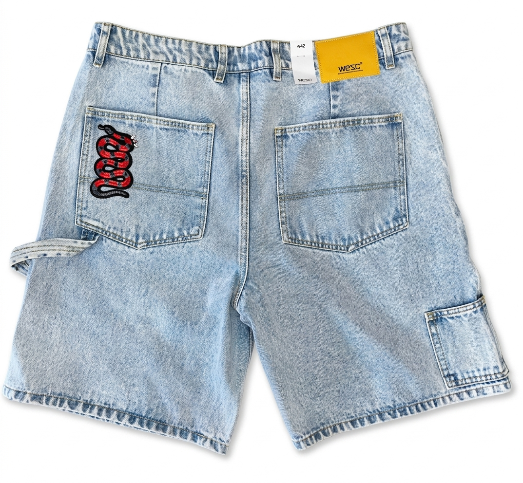 WEZC Denim Carpenter Shorts Bordado Serpiente