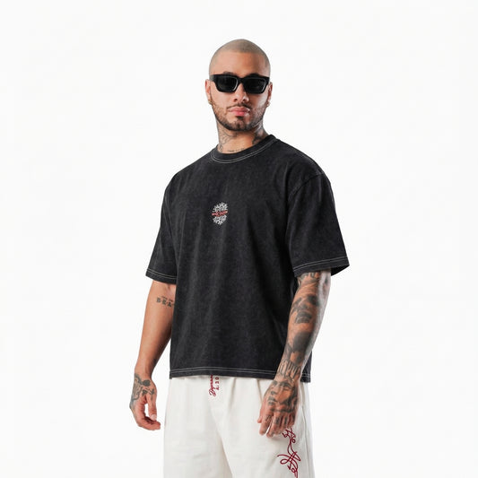 DELICATE BALANCE Vintage black Heavyweight Boxy Tee