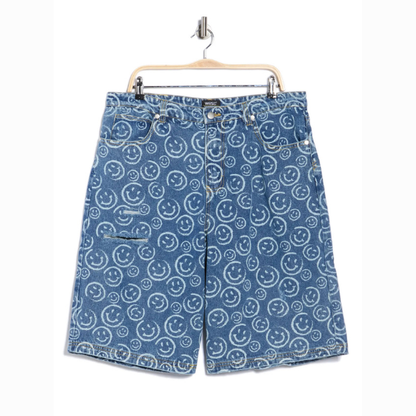 WEZC Smiley Face Long Denim Shorts