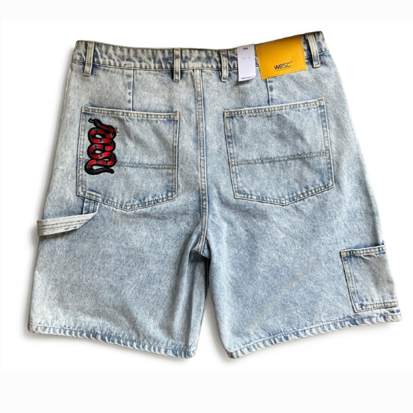 WEZC Denim Carpenter Shorts Bordado Serpiente