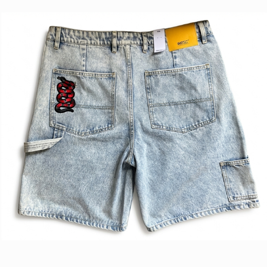 WEZC Denim Carpenter Shorts Bordado Serpiente