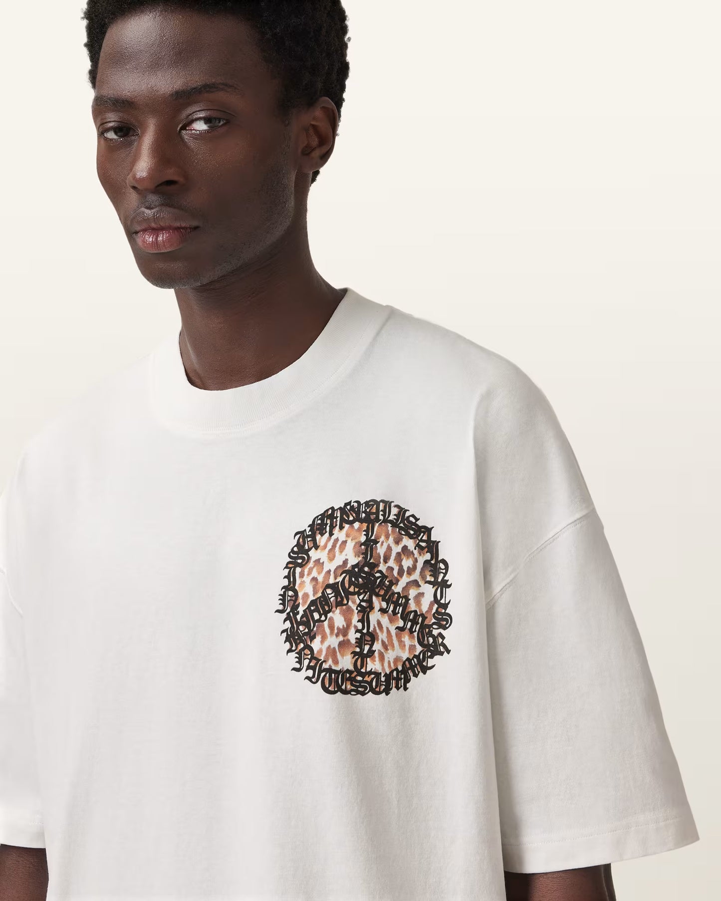 All Saints Incessant Leopard Logo Oversized T-Shirt