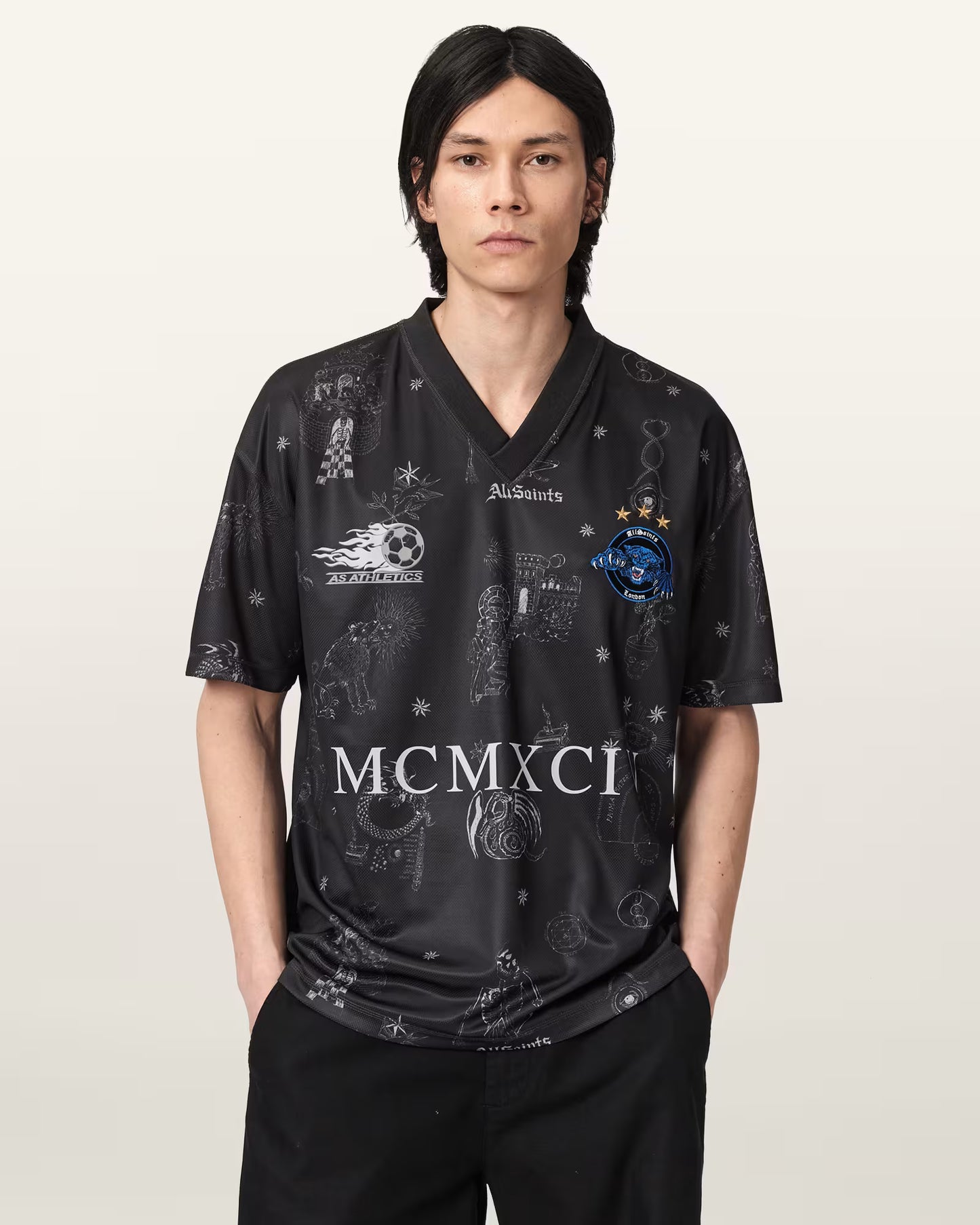 All Saints Terra Oversized Short Sleeve Football Shirt