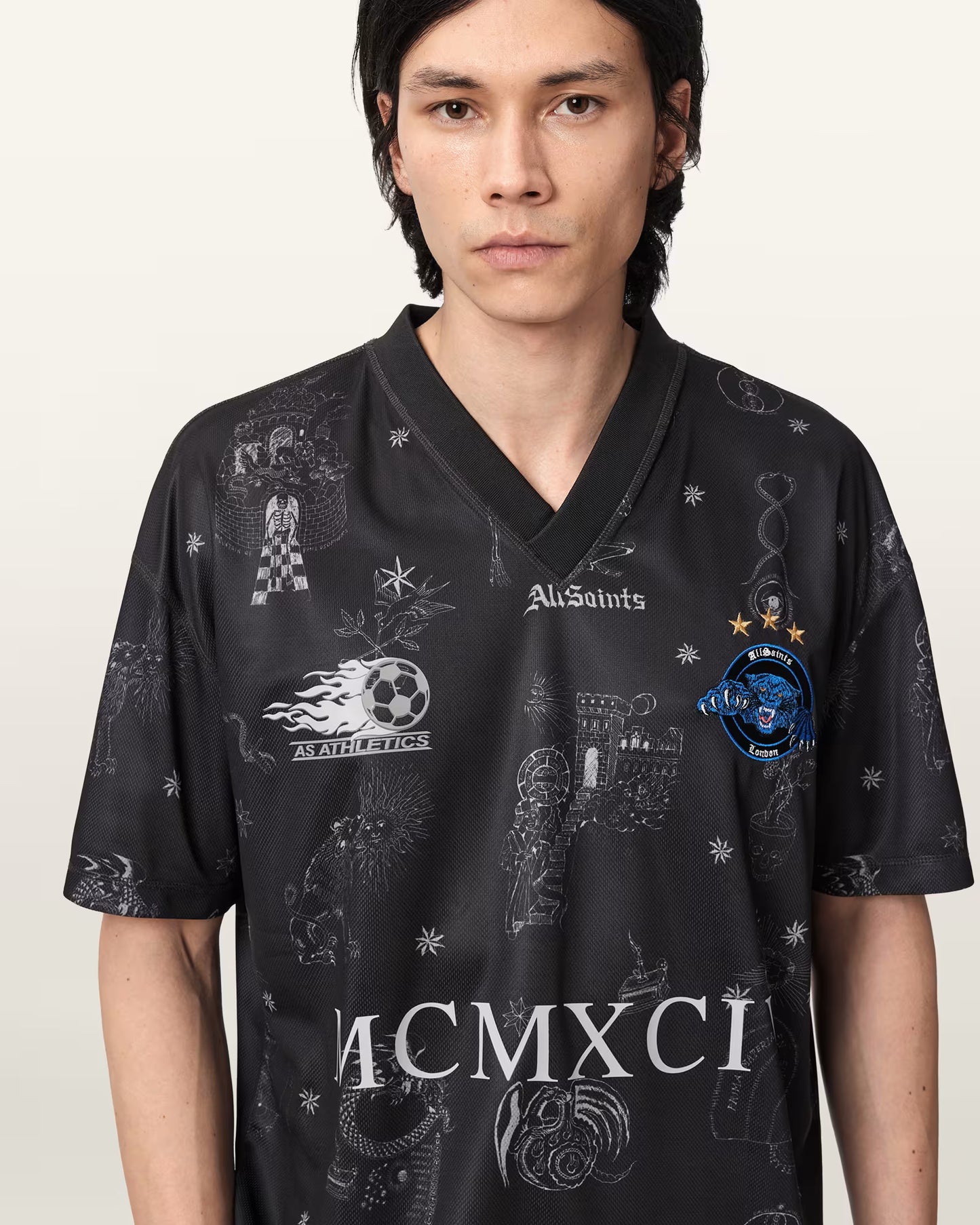 All Saints Terra Oversized Short Sleeve Football Shirt