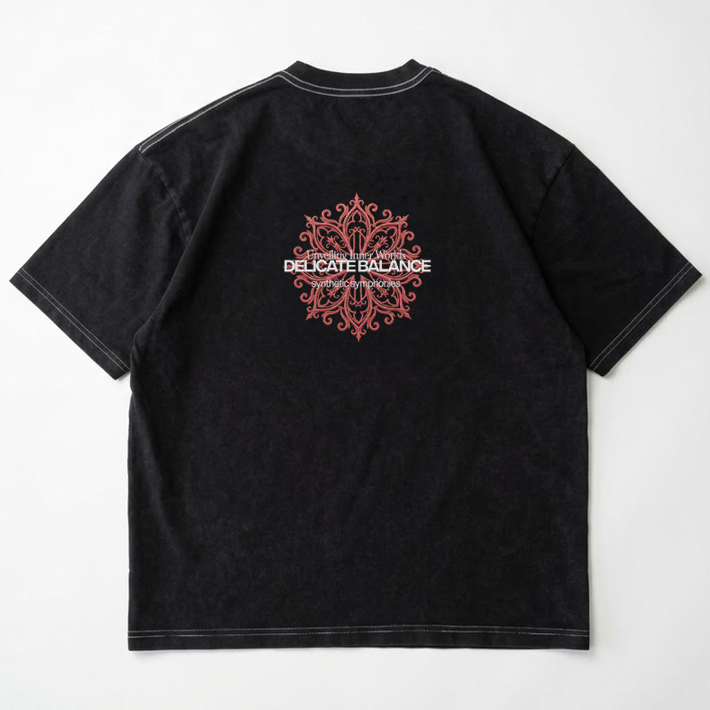 DELICATE BALANCE Vintage black Heavyweight Boxy Tee