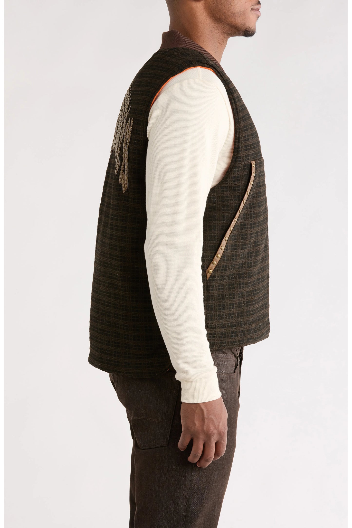 Pleasures Chaleco Denim Vest 'Brown Plaid'