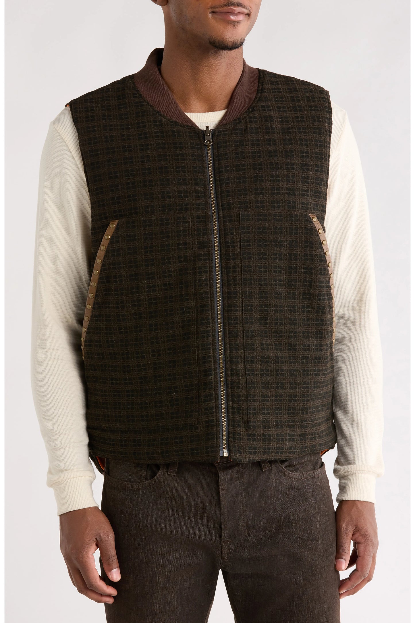 Pleasures Chaleco Denim Vest 'Brown Plaid'