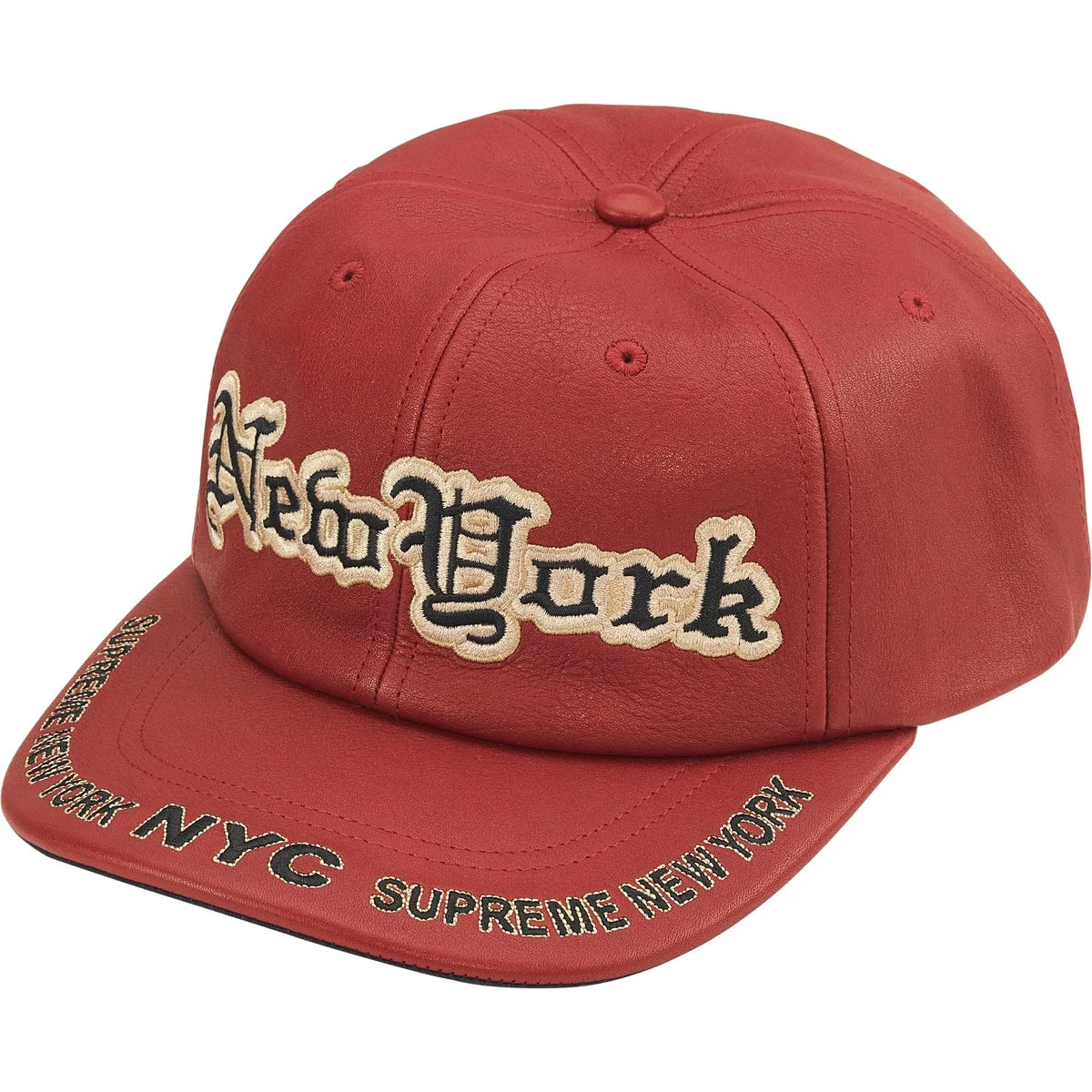 Supreme New York Leather 6-Panel Hat/Gorra Red