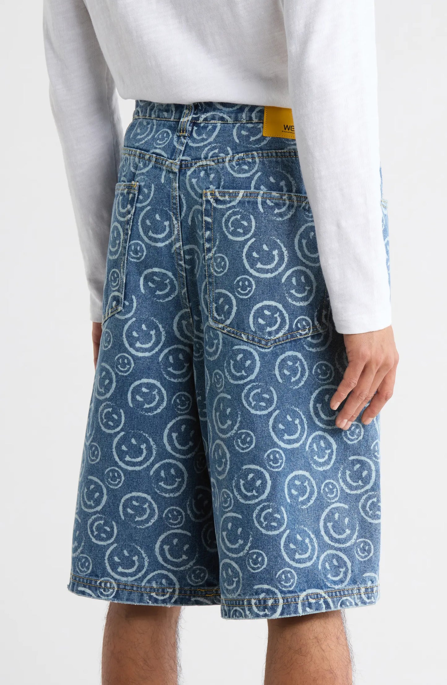 WEZC Smiley Face Long Denim Shorts