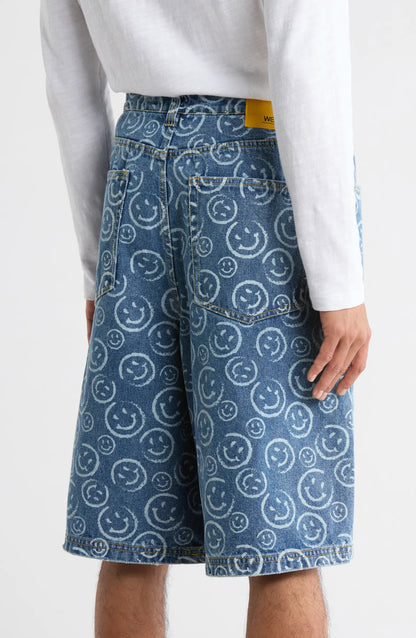 WEZC Smiley Face Long Denim Shorts