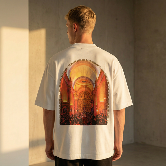 DELICATE BALANCE God is everywhere Oversize Heavyweight Tee in pearl