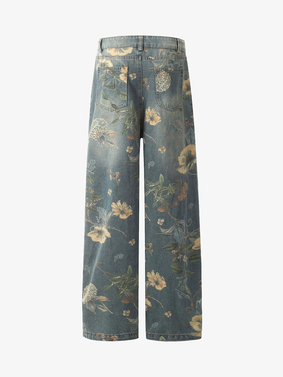 Floral print carpenter style denim jeans