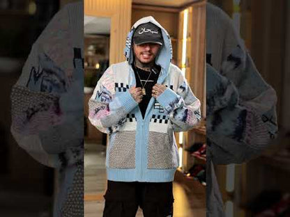 Buy Supreme Patchwork Zip Up Hooded Sweater 'Light Blue'