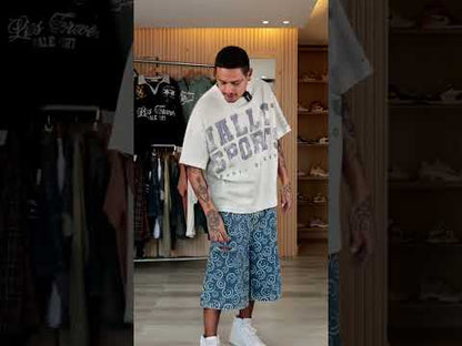 WEZC Smiley Face Long Denim Shorts